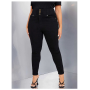 Women Black Color Full Length Pencil Button Fly Stretchy High Waist Skinny Jeans Denim Slim