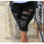 Women Plus Size Street Fringe Ripped Stretch Skinny Black Denim High Waisted Short Jeans