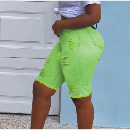 Sexy Ripped Skinny Jeans Shorts Fluorescent Holes Stretch Leggings Short Pants Denim Jeggings