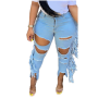 Plus Size Broken Worn Edges Ripped Tassel Stretchly Skinny Jeans 4XL Sexy Street Cut Out Hollow Holes Slim Fit Pencil Denim Pant