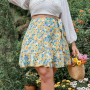 Plus Size Floral Print Elegant Wrap Skirt Elastic Tie Waist Ruffle Hem Casual Skirt Large Size 6XL 7XL