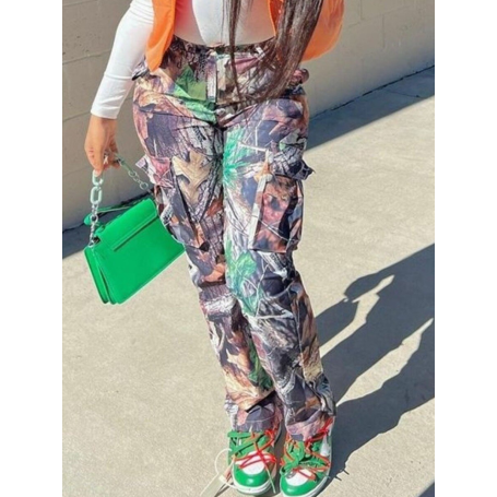 Mixed Print Side Pocket Cargo Pants Clothes Parachute Cargo Pants Women Camouflage Trousers Baggy Straight Pant