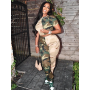 Women Clothing Two Piece Casual Outfits Camouflage Print Stretchy Fashion Pants Set