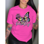 Rhinestone Butterfly Letter Print T-shirt L-5XL Regular Short Sleeve Positioning Printing O Neck Tee For Women