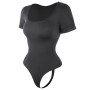 Bodysuits Sexy Ribbed Short Sleeve Square Neck Shapewear Tank Tops Waist Cincher Tummy Control Butt Lifter Thong Shaper Corset