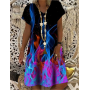 New Women Creative Lovely 3D Print Ladies Loose Dress Casual Short Sleeve V-neck A-line Dress