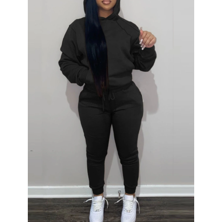 Plus Size women clothing solid color Tracksuit Set Long Sleeve Hooded Collar two piece sets outfits