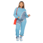 2 Piece Outfits Women Hoodies Sweatpants Sets Patchwork Top Pants Matching Casual Jogging Tracksuit