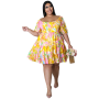 Plus Size Women's Clothing Dresses Sexy One Shoulder Printed Elegant Mini Dress