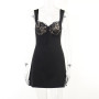 Sexy Lace Dark Style Splicing Wave Collar A-line Pendulum Dress Women Backless Strappy Hip Goth Dress