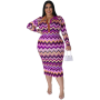 Plus Size Dresses for Women Clothes Striped Long Sleeve V Neck Casual Fashion Shirts Maxi Dress
