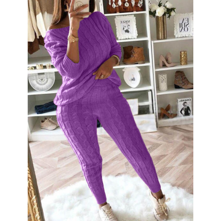 Plus Size Dropped Shoulder Knit Pants Set Women's Long Sleeve Knitted Casual Two-piece Sweater Long Sleeve Top Thick Sweaters