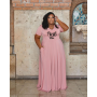 Casual PINK Letter Print Loose Floor Dresses Women Plus Size V Neck Short Sleeve XL-5XL Fashion Streetwear