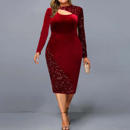 Sexy Hollow Bodycon Elegant Plus Size Dresses for Women Fashion Red Midi Dress