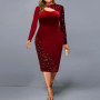 Sexy Hollow Bodycon Elegant Plus Size Dresses for Women Fashion Red Midi Dress