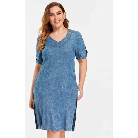 Women's Plus Size Denim Casual Dress Cotton Woven Short Sleeves