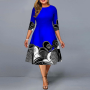 Fashion Plus Size Folk-custom A-line Dress Women Striped Three-quarter Sleeve Oversized Aesthetic Chic Dress