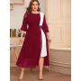 New Patchwork Elegant Fashion Plus Size Dress Women Three Quarter Sleeves Chic Clothes