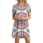 Women Vintage 3D Print Dress Fashion Short Sleeve Ladies Oversized Dress Casual O-Neck Loose Sundress