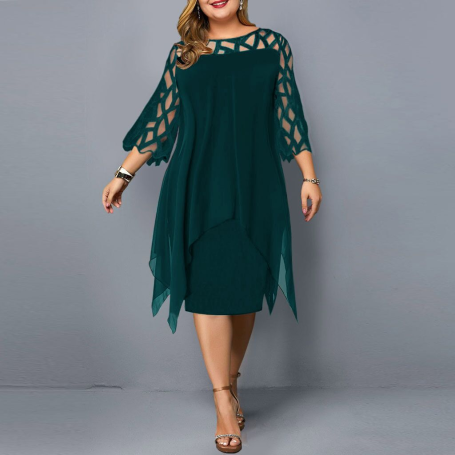 New Elegant Lace Mesh Plus Size Dresses Women Sexy Hollow Out Oversize Dress