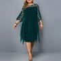 New Elegant Lace Mesh Plus Size Dresses Women Sexy Hollow Out Oversize Dress