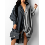 Plus Size Drawstring Patchwork Shirt Dress Fashion Drop Shoulder Long Sleeve Shirt Collar Women Streetwear