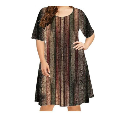 Oversized Women's Plus Size Vintage Dress Casual Short Sleeve Striped Print Ladies Elegant Dresses
