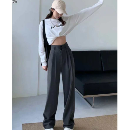 Women Buttons Wide Leg Trousers Vintage Streetwear High Fashion Bottoms