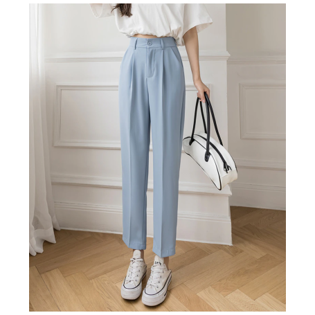 High Waist Casual Pocket Zipper Pants Women Straight Loose Trousers S-XL