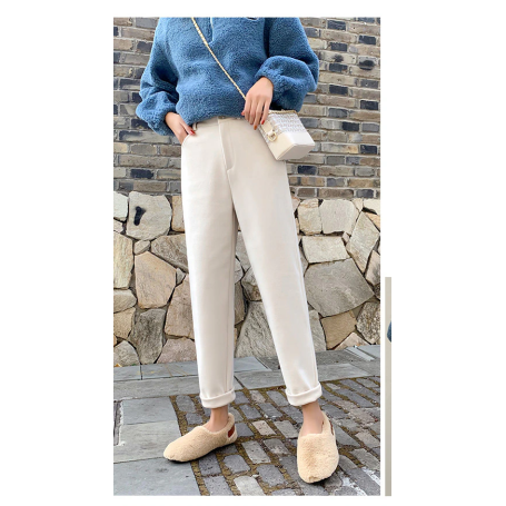 Woolen Pants for Women High Waist Straight Leg Trousers Capris