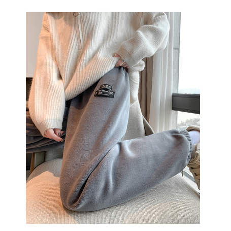 Women's Harem Velvet Wide Leg Cargo Trousers Loose Oversize Sweatpants Vintage Fleece Pants