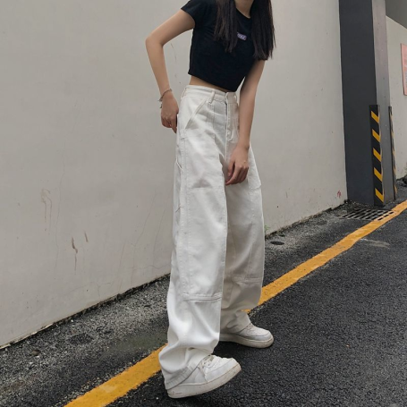 Women's Wide Leg White Newest Casual Streetwear Loose High Waist Fashion