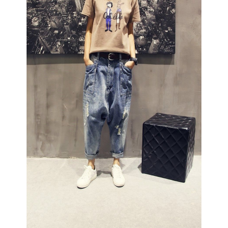 Ripped Jeans Women's Ankle-length Cross-pants Loose Korean Style Trendy Baggy Pants Streetwear Denim Harem Pants