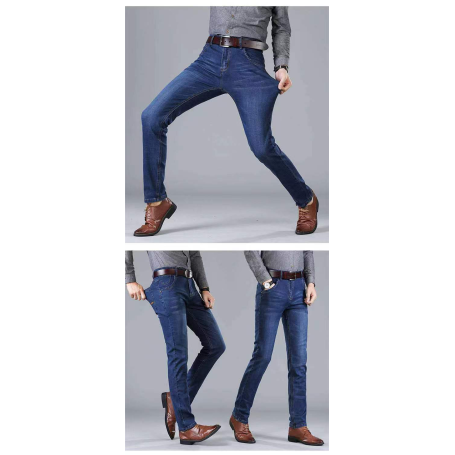 Classic Style Business Men's Jean Fashion Casual Denim Stretch Pants Loose Brand Trousers
