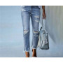 Women Stretch Ripped Distressed Skinny High Waist Denim Pants Shredded Jeans Trousers Slim Jeggings