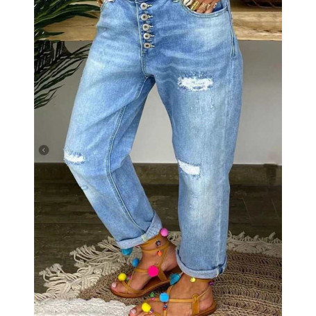 Women Stretch Ripped Distressed Skinny High Waist Denim Pants Shredded Jeans Trousers Slim Jeggings