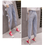 Women Side Stripes Drawstring Casual Jeans Plus Size 5XL Baggy Denim Harem Pants