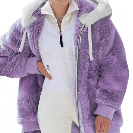 Women Coat Europe Plush Zip Warm Plush And Zipper Pocket Hooded Loose Jacket