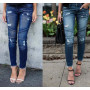 Fashion Mid Waist Skinny Jeans Women Vintage Distressed Denim Pants Crimped Destroyed Pencil Pants Casual Ripped Jeans