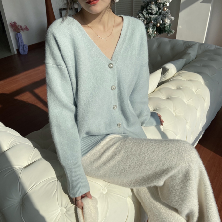 Knitted Cardigan Women Sweater Fashion V-Neck Lady Clothes Soft Loose Coat