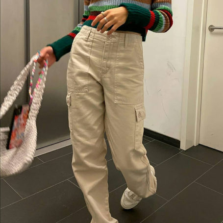 Women Khaki Cargo Jeans Pockets Button Cute Casual Denim Trousers Low Waisted Grunge Basic Jeans Harajuku Solid