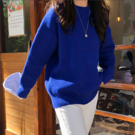 Women New Pullovers O Neck Long Sleeve Harajuku Loose Knitting Sweater
