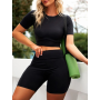 Women Round Neck Hip Lift Skinny Shorts Casual Yoga Wear Fashion Short Sleeve Fitness Exercise Crop Top set