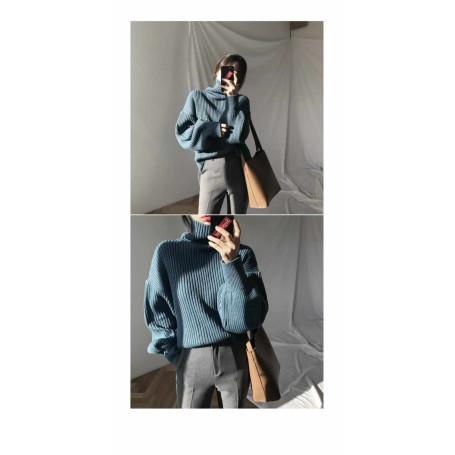 Women Turtleneck Sweater Pullover Korean Fashion Long Sleeve Knitwear Tops Loose