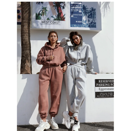 Women's Tracksuit Fleece Hooded Two Piece Set Loose Hoodies Jogger Pants Sets