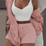 Women Fluffy Pajamas Set Casual Sleepwear Tank Top and Shorts Plus Size Hoodie Leisure 3 Pieces