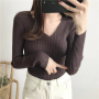 Women Sweaters Casual Long Sleeve Knitted V Neck Pullover Sweater Tops Fashion Clothes