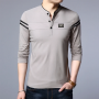 Men's Long Sleeved POLO T-shirt Casual Cotton Breathable Top Stand Up Neck Comfortable Shirt