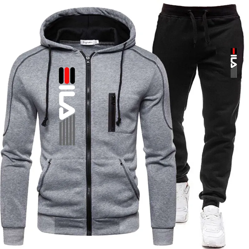 Men's Zipper Jacket Hooded Pullover + Sweatpants Sports Casual Jogger Sportswear 2 Piece Fleece Streetwear Sets
