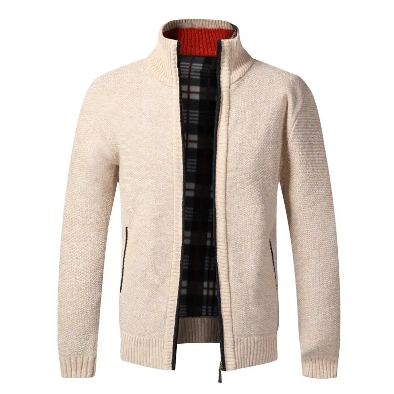 Men Cardigan Fleece Zipper Sweaters Jackets Slim Fit Knitted Thick Sweater Coat